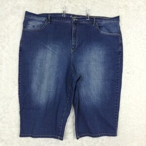 Gloria Vanderbilt Womens Shorts Amanda Bermuda Blue Denim‎ Stone Wash Plus 24W